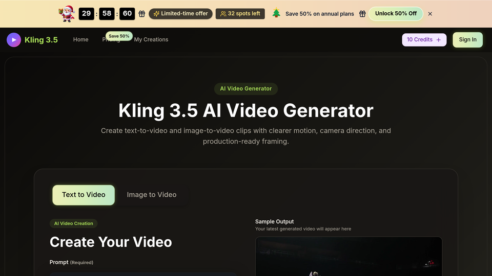 Screenshot of kling 3.5