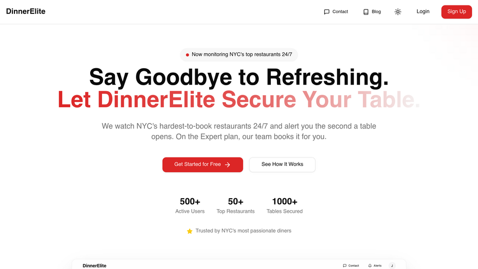Screenshot of DinnerElite