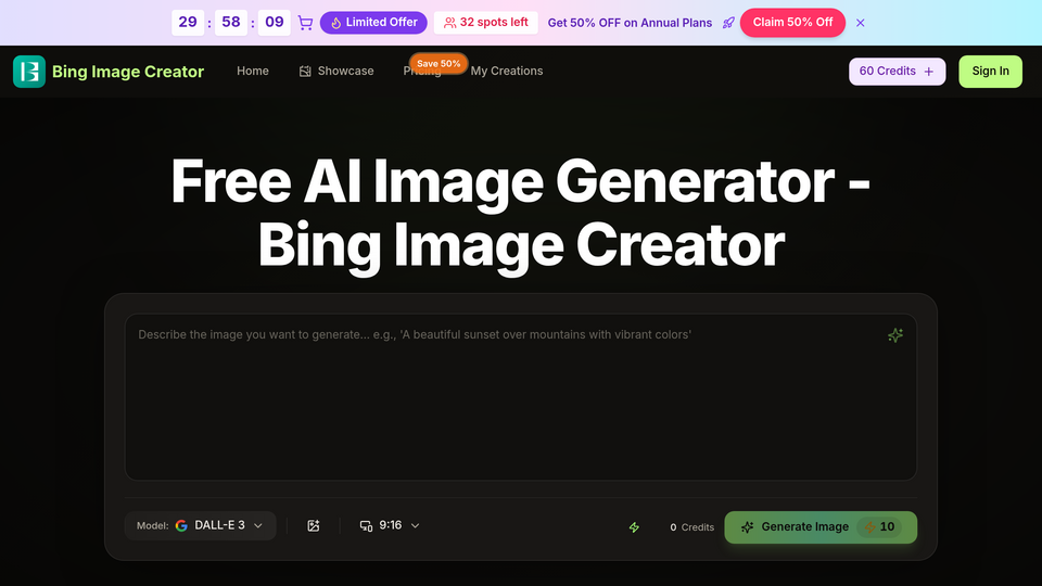 Screenshot of Bing Image Creator