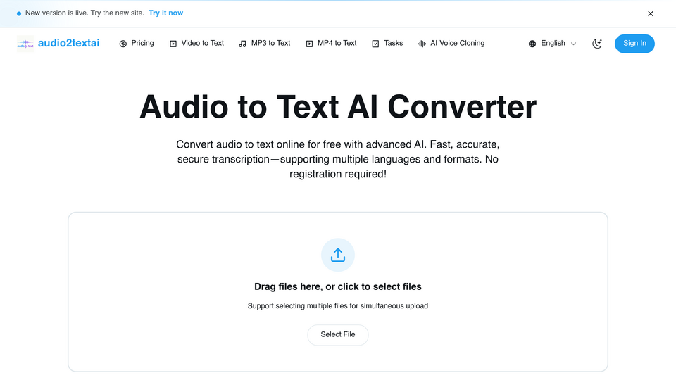 Screenshot of Audio to Text AI Convert