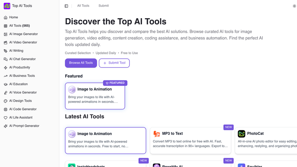 Screenshot of Top AI Tools