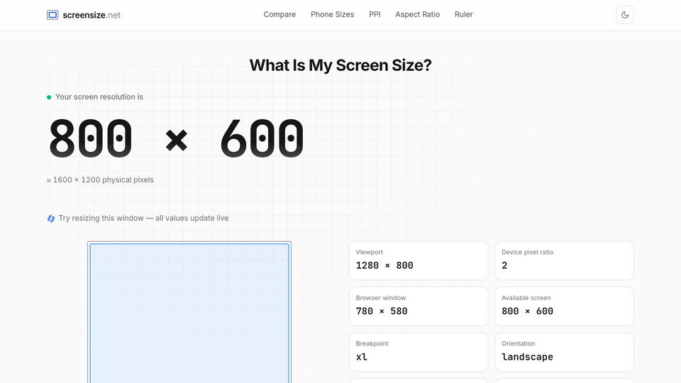 Screenshot of ScreenSize.net