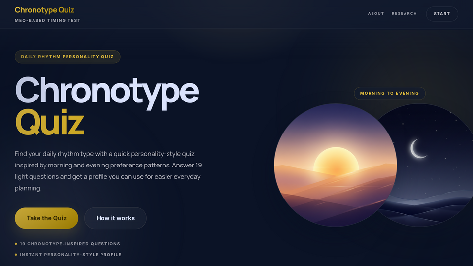 Screenshot of Chronotype Quiz