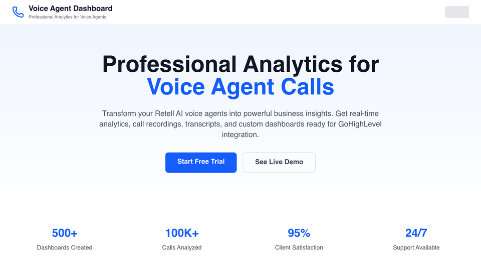 Screenshot of Voice Agent Dashboard