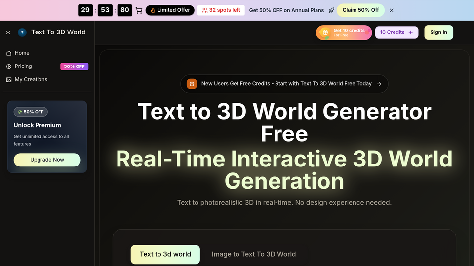 Screenshot of Text to 3D World