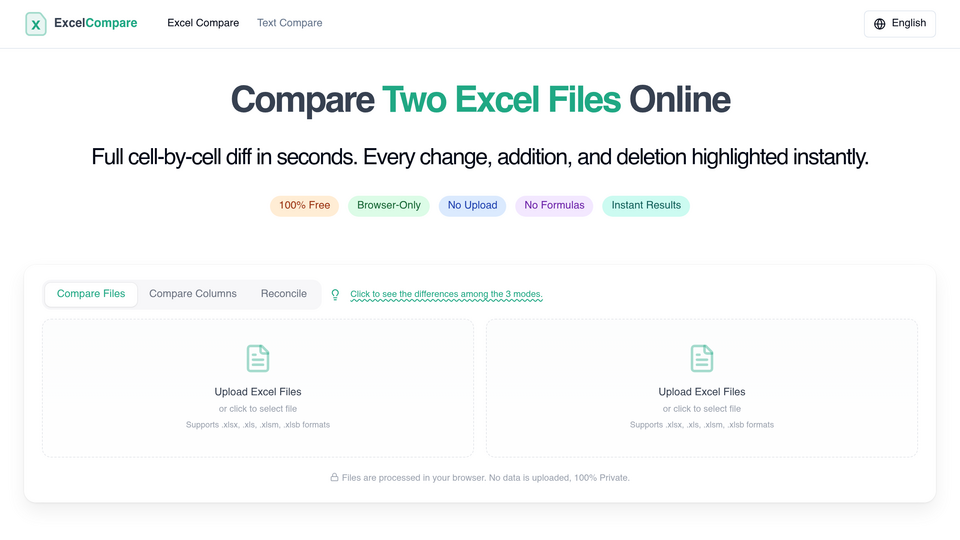 Screenshot of ExcelCompare
