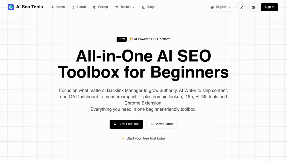 Screenshot of AI SEO Tools for Startup