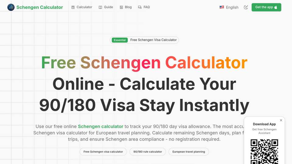 Screenshot of Schengen Calculator