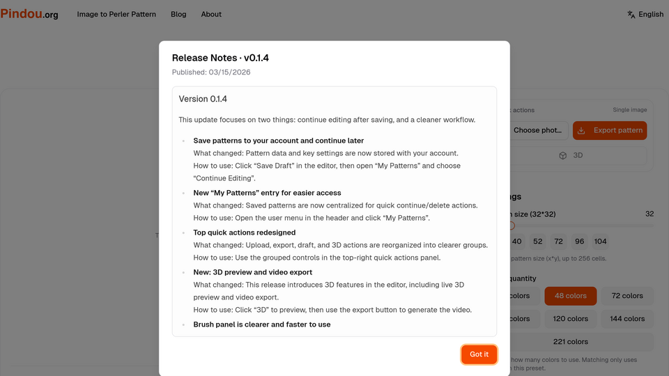 Screenshot of Pindou.org