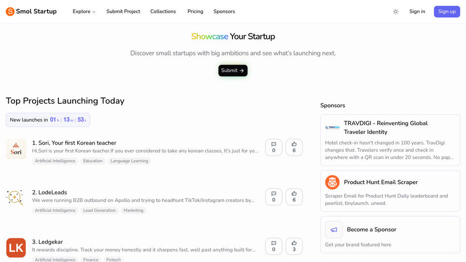 Screenshot of Smol Startup