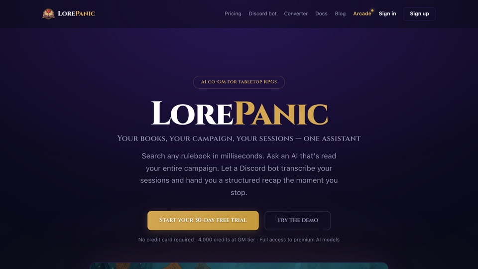 Screenshot of LorePanic