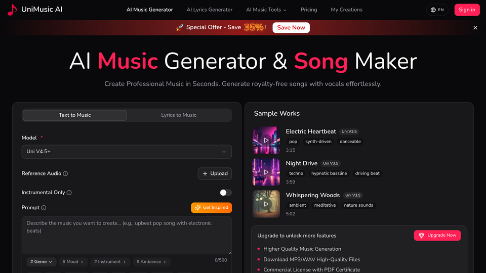 Screenshot of UniMusic AI