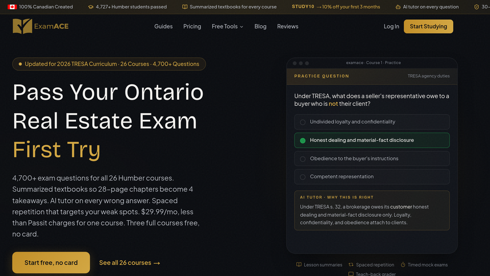 Screenshot of ExamACE