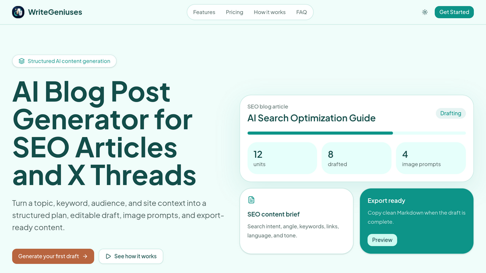 Screenshot of WriteGeniuses