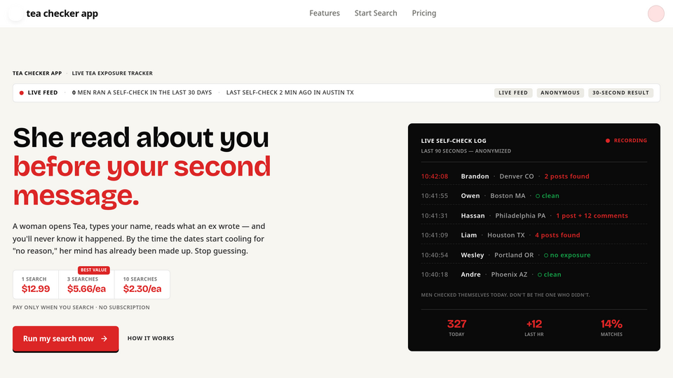 Screenshot of tea checker