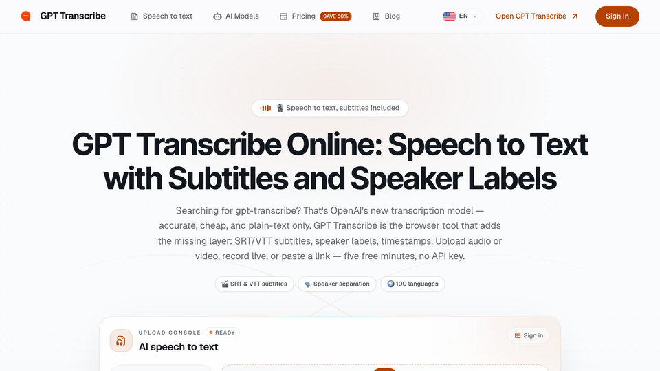 Screenshot of GPT Transcribe