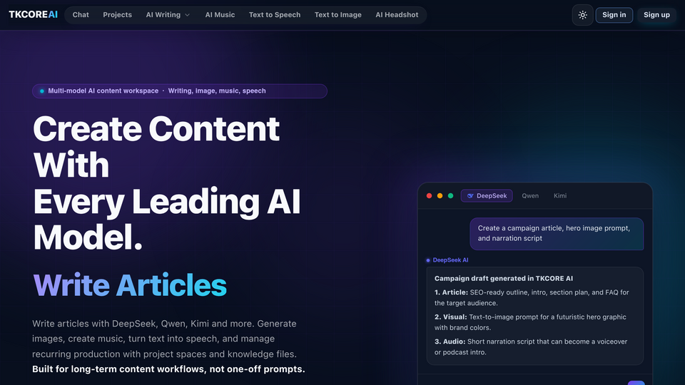 Screenshot of TKCORE AI