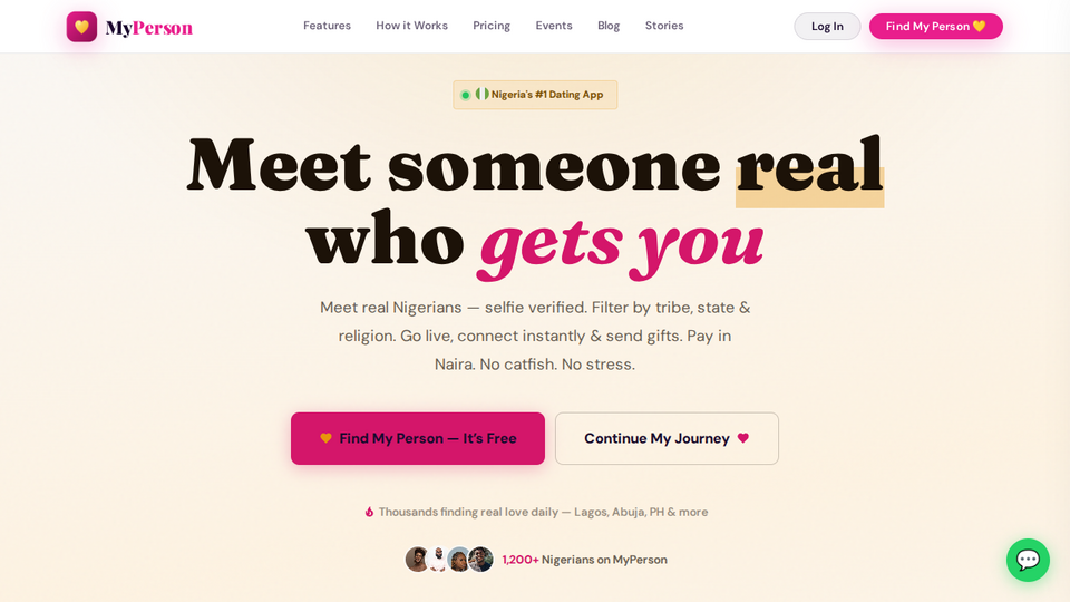 Screenshot of MyPerson Dating Platform
