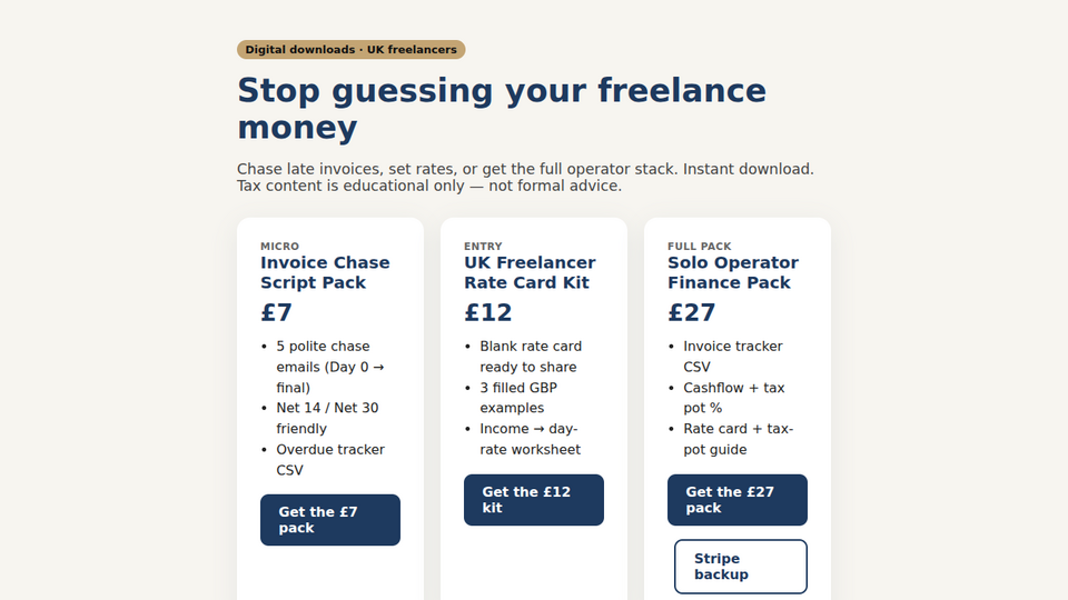 Screenshot of Solo Operator Finance