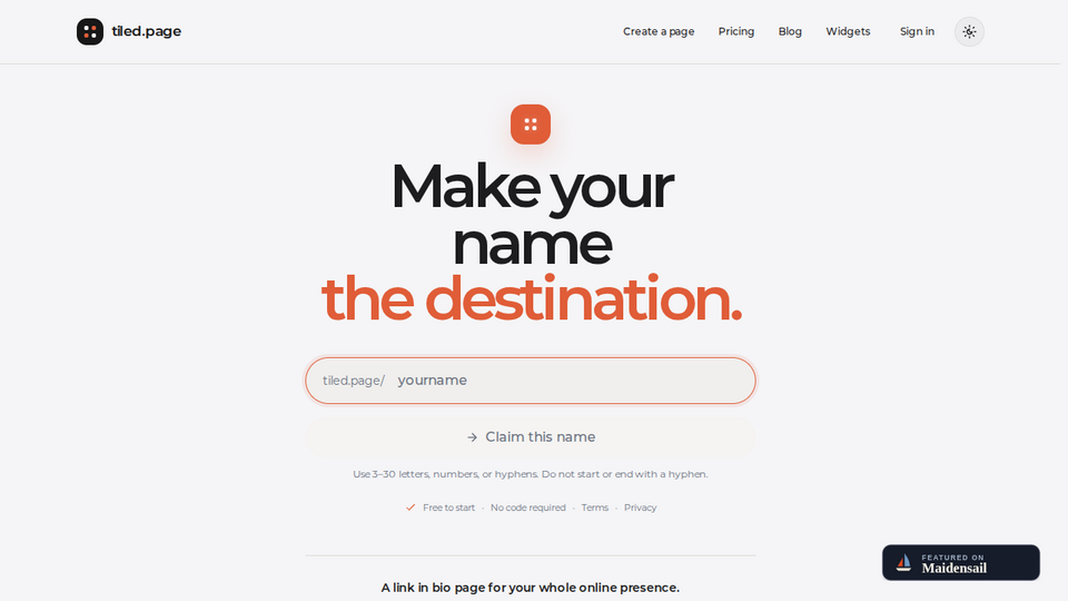 Screenshot of tiled.page