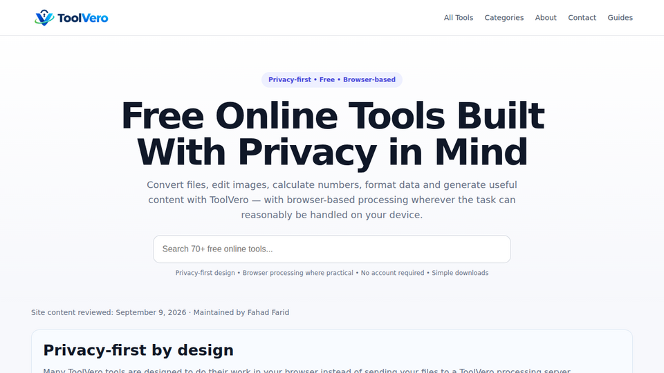Screenshot of ToolVero