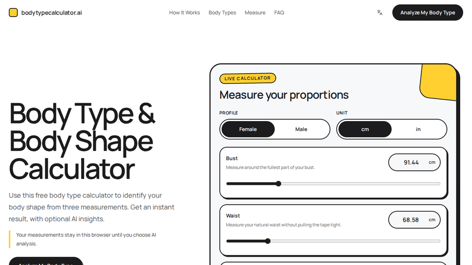 Screenshot of Body Type Calculator