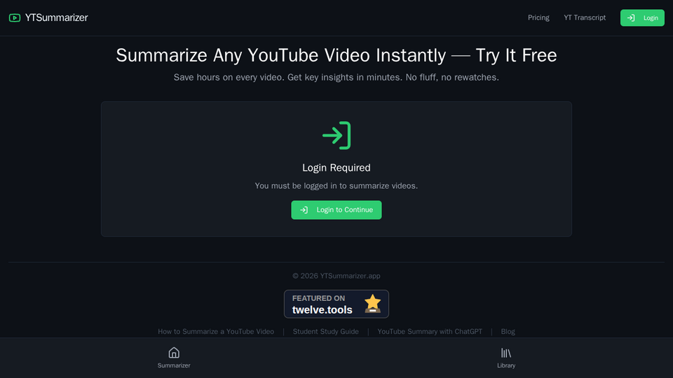 Screenshot of YT summarizer