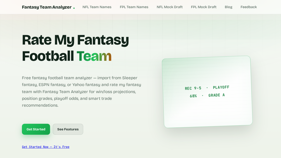 Screenshot of Fantasy Team Analyzer