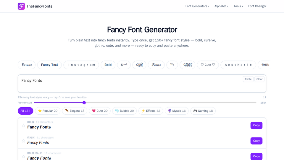 Screenshot of TheFancyFonts