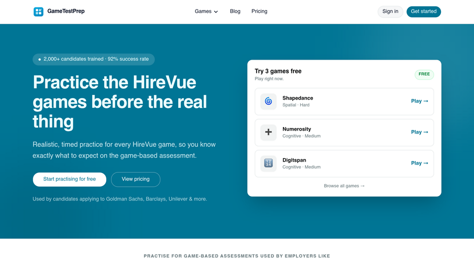 Screenshot of Game Test Prep