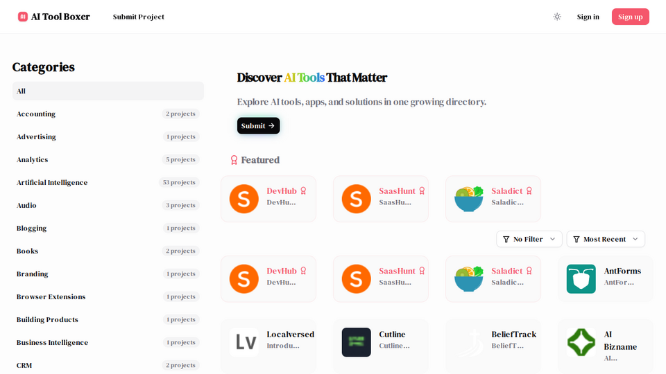 Screenshot of AI Tool Boxer