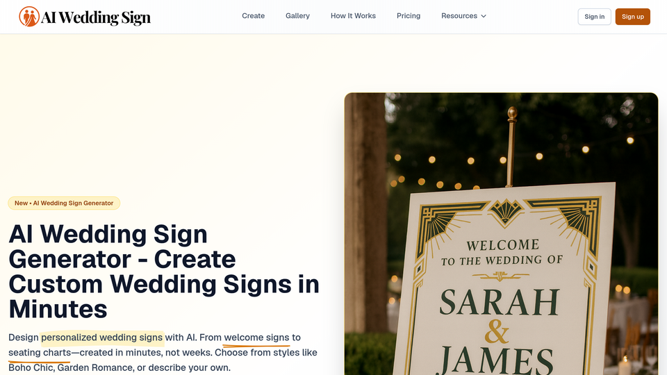 Screenshot of AI Wedding Sign Creator