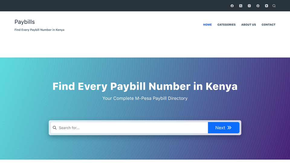 Screenshot of Paybill Number Directory