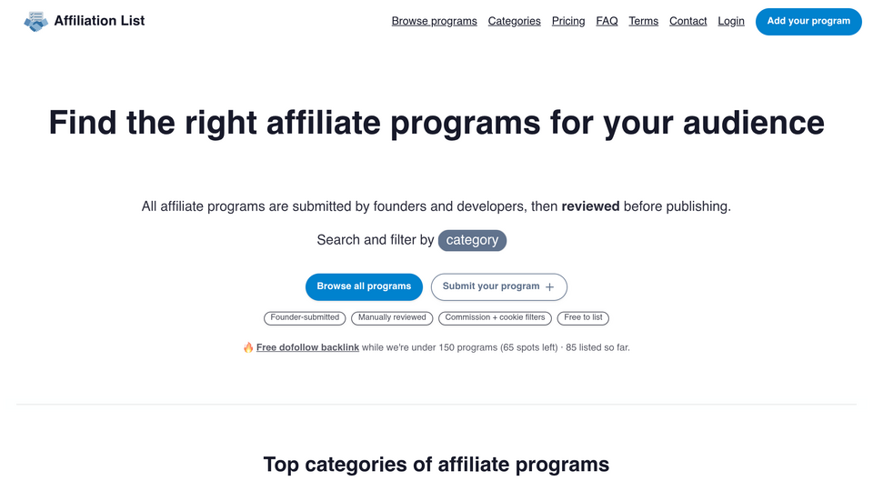 Screenshot of Affiliation List