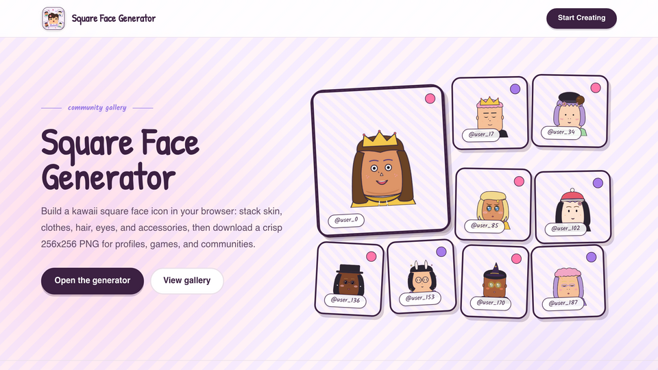Screenshot of Square Face Generator