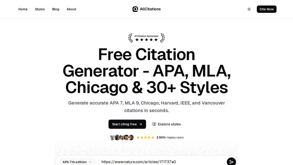 Screenshot of AllCitations