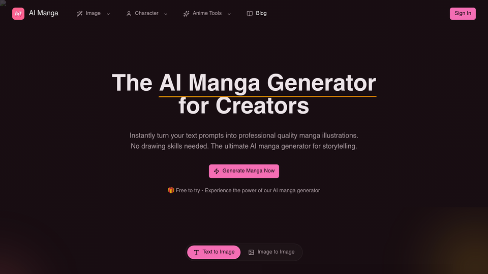 Screenshot of AI manga generator