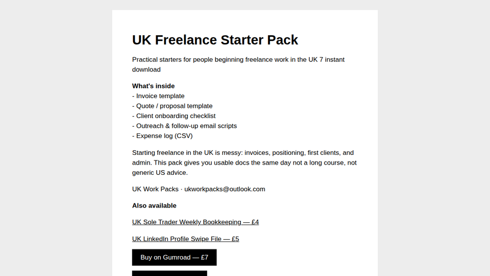 Screenshot of UK Freelance Starter