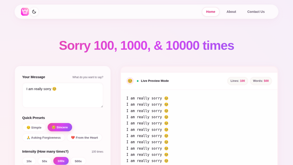 Screenshot of Sorry Text Repeater