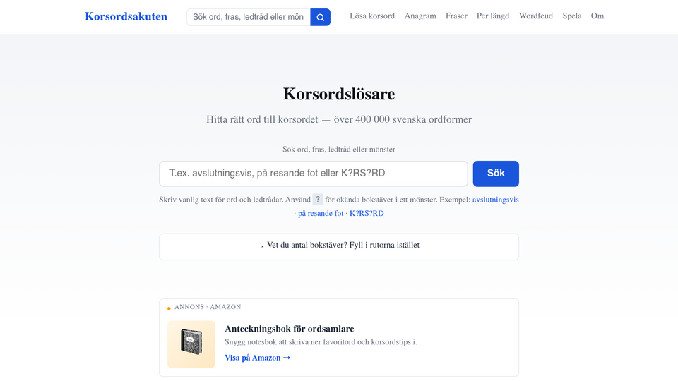 Screenshot of Korsordsakuten