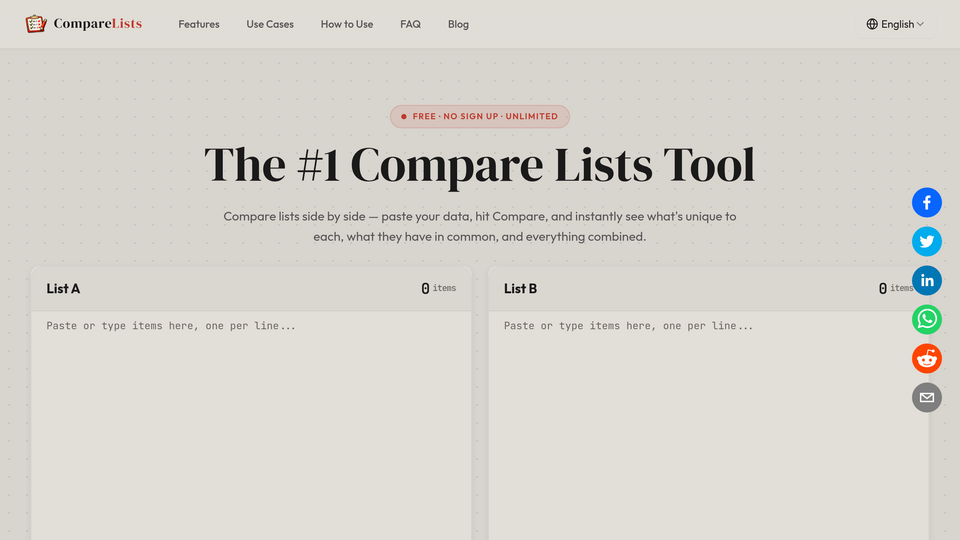 Screenshot of The #1 Compare Lists Too