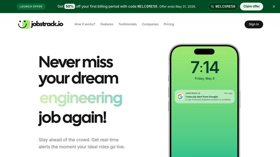 Screenshot of Jobstrack.io