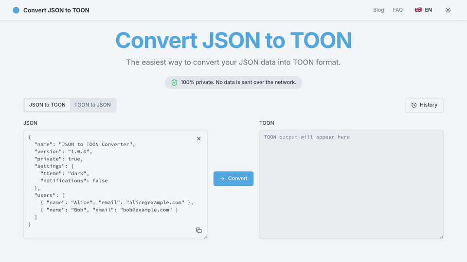 Screenshot of JSON to TOON Converter