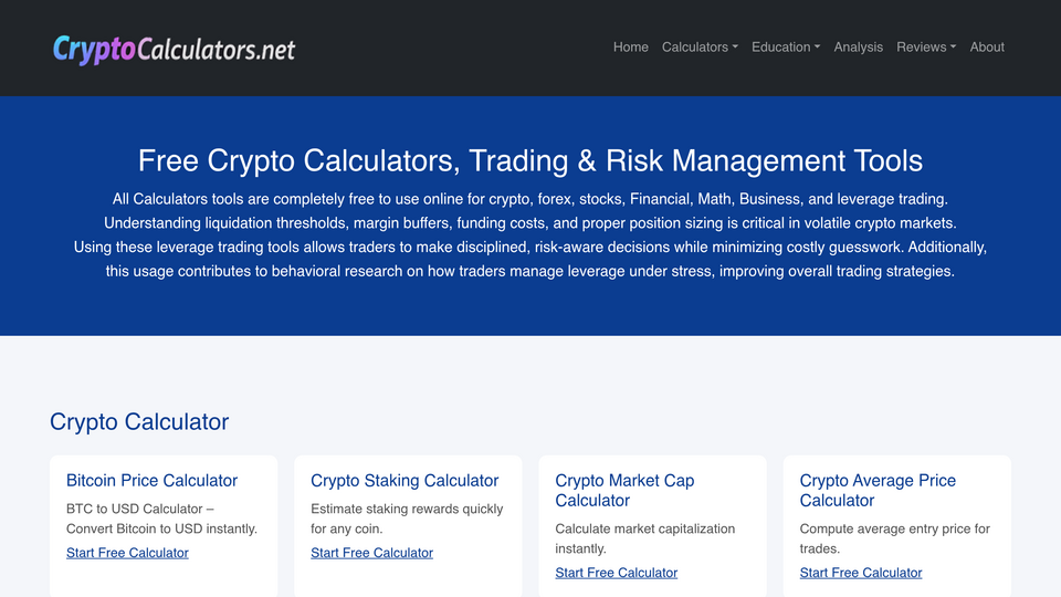 Screenshot of Free Crypto Calculators