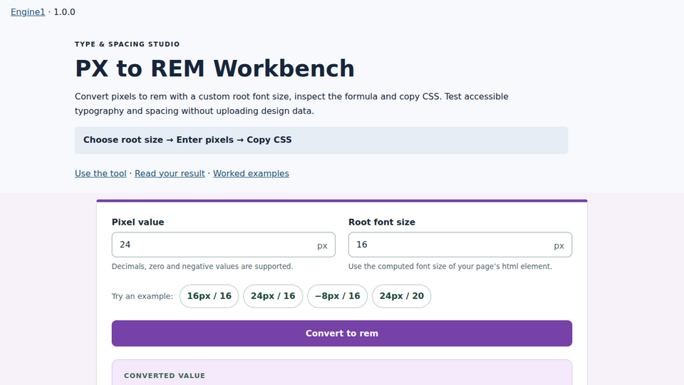Screenshot of PX to REM Workbench