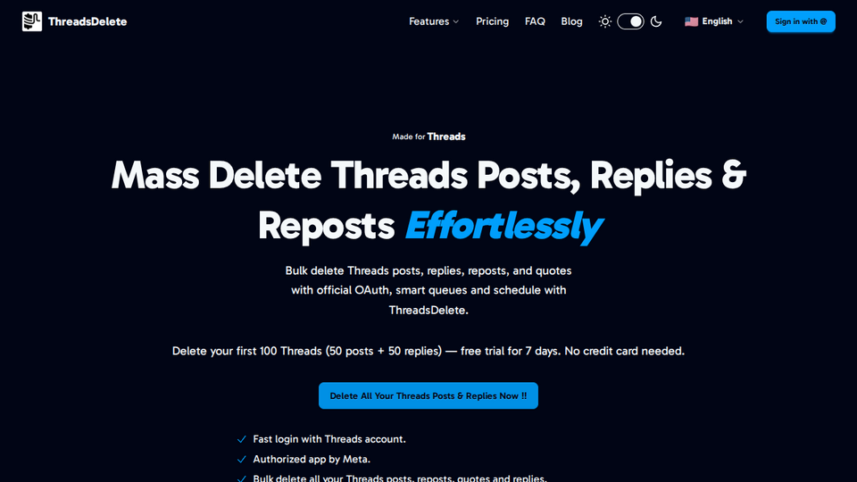 Screenshot of Threads Delete