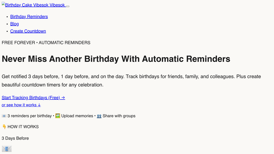 Screenshot of Birthday Reminder