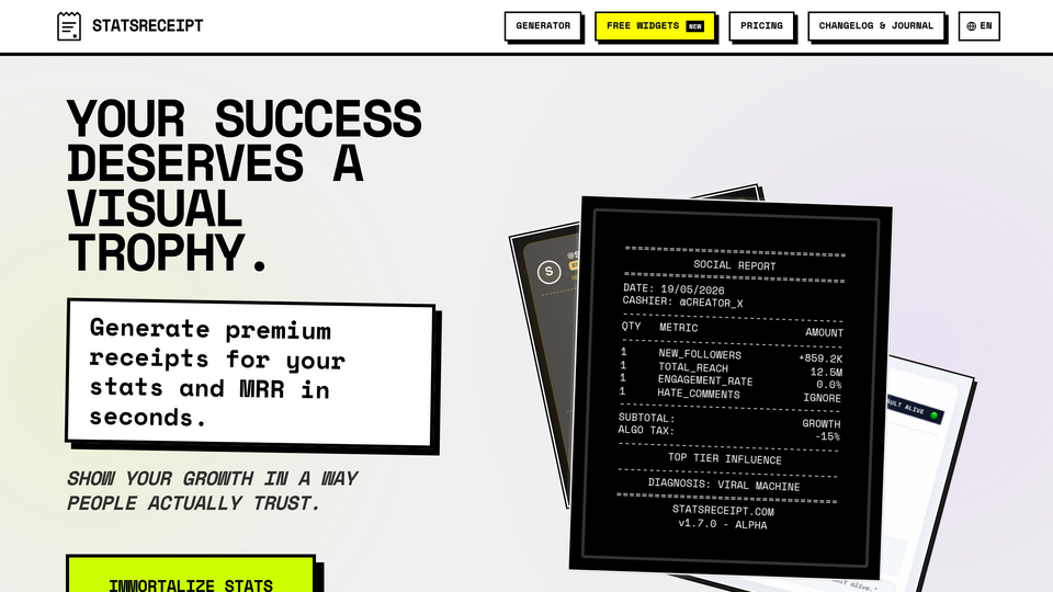 Screenshot of StatsReceipt
