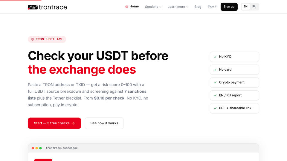 Screenshot of TronTrace
