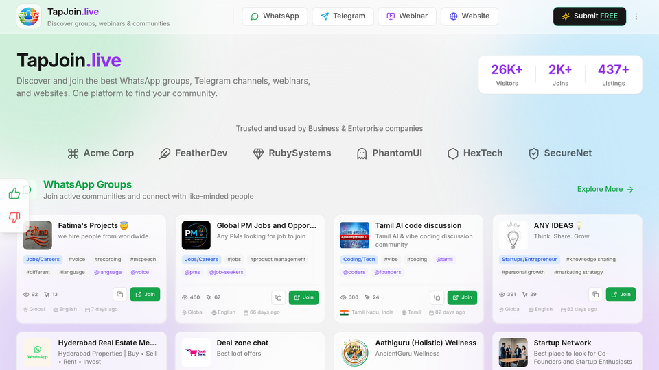 Screenshot of TapJoin.live